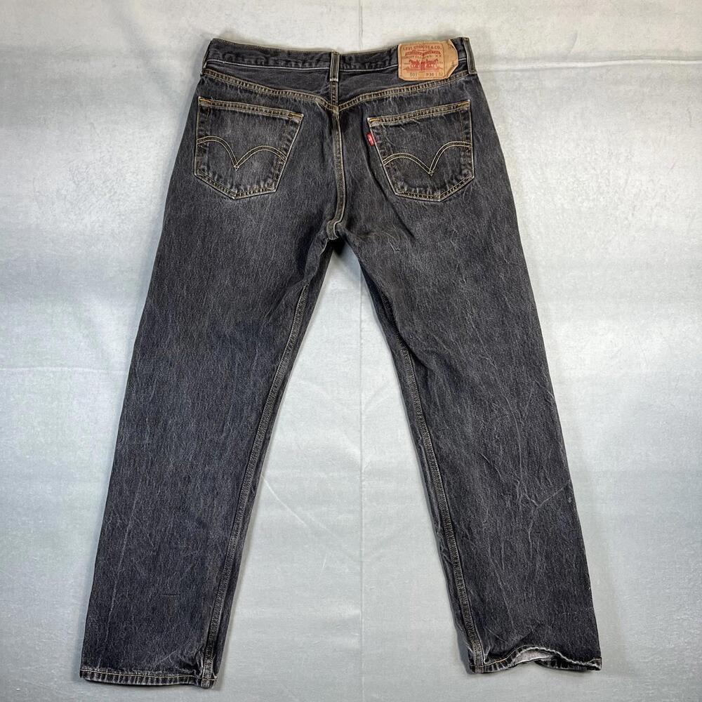 Levis Original 501 Jeans Mens 34x29* Gray Dark Wash Straight Leg Classic Denim - Picture 4 of 9